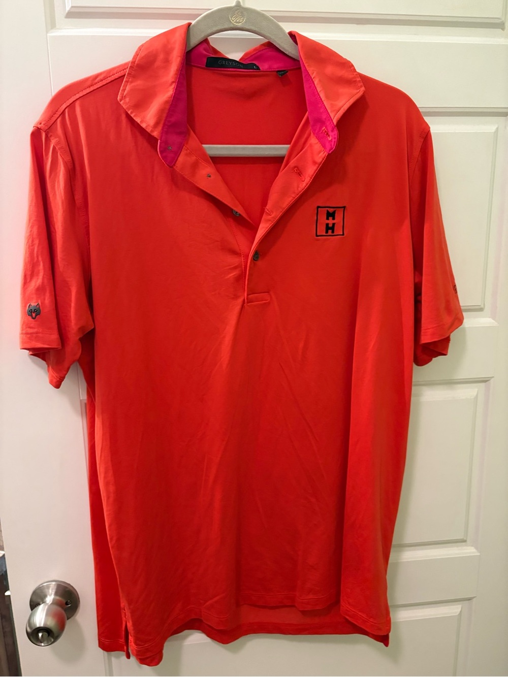 Greyson Men’s Bright Orange Polo with Pink Collar Trim Size Large